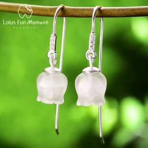 Brincos Lotus Momento divertido REAL 925 SERLING STERLING NATURAL CRISTAL Designer de jóias finas Brincos de orquídea de sino fresco para mulheres