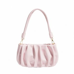 Mabula Chic Ruched Girl's Underarm Purse Designer Vegant Leather Coot Bag Bag Conder Conster Solid Pink Crossbody حقيبة M82Q#