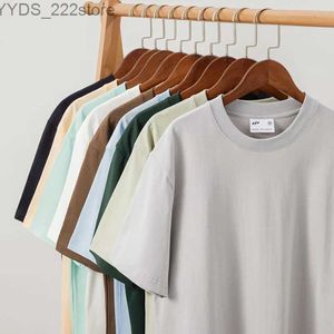 メンズカジュアルシャツと混ぜた綿240g太い純粋な綿ダブルサイズメンズ用トレンディソリッドカラーラウンドネックトップYQ240422のための短袖Tシャツ