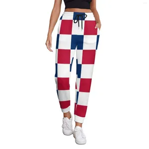 Kvinnor Pants American USA Flag Jogger Red White Blue Checkerboard Casual överdimensionerade Sweatpants Spring Female Printed Hip Hop Trousers