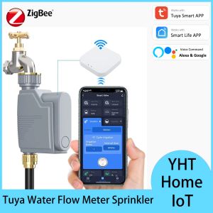 コントロールTuya Zigbee Water Flow Meterワイヤレス散水バルブタイマープログラム可能な水ホース蛇口スマートスプリンクラータイマーAlexa Google