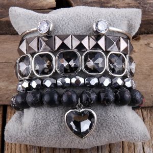 Strands RH Fashio Designer pärlstav armband Set Natural Stone Metal Crystal 5pc Stack Armband Bangles Set for Women Fashion Jewelry