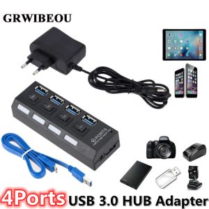 Hubs grwibeou em alta velocidade hub USB 3.0 5gbps USB 3.0 4 Portas Hub mais recente do hub de adaptador portátil leve compacto com fonte de alimentação