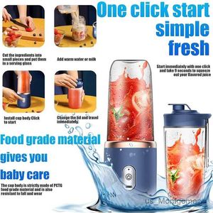 Juicers 6 blad Juicer Cup 400 ml USB Smoothie Blender Cup Mini Laddar Fruit Squeezer Food Mixer Ice Crusher Portable Wireless Juicers