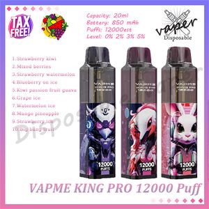 Аутентичный Vapme King Pro 12000 Puffs Одноразовые Vape 10 вкуса 20 мл предварительно заполненного устройства 850MAH Тип-C Перезаряжаемая батарея 1,0 сетка катушка 12K E Сигареты