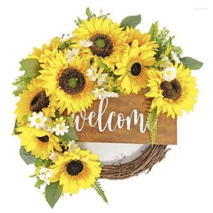 Fiori decorativi girasoli con corona con benvenuto per porta d'ingresso agricolo primaverile artificiale decorazioni per matrimoni da giardino all'aperto