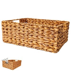 Baskets Woven Storage Basket Shelves Laundry Baskets Toy Natural Wicker Hyacinth Storage Basket Handle Desktop Holder