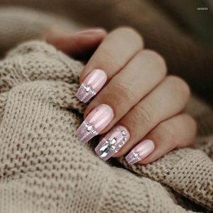 False Nails Square Tips Rhinestones Fake Press On Artificial