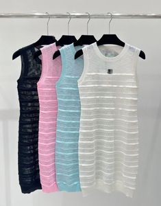 24 Women's Tank Top Dress Double Stripe Perspective Knitted Tank Top D ress Double Design Tank T op Dress 418