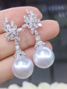 Örhängen enorma AAAAA 1011mm Real South Sea Natural White Pearl Earring 925s ..