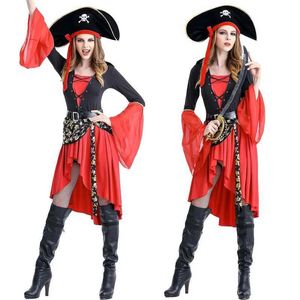 Anime Kostümleri Kadın Karayip Korsanları Kaptan Cosplay Suit Medoeval Gotik Süslü Kadın Elbise Y240422