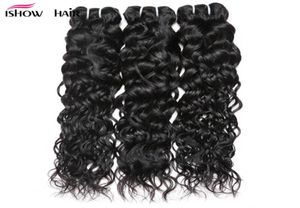 ISHOW 828 -tums vattenvåg hårförlängningar 345 st hela brasilianska hårvävbuntar för kvinnor alla åldrar naturliga färg svart8195927
