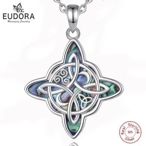 Necklaces Eudora original 925 Sterling Silver Witch Knot Necklace for Men Women Natural Abalone Witchcraft Amulet Pendant Wicca Jewelry