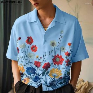 Men's Casual Shirts Stylish Style Tops INCERUN Handsome Men Personalized Floral Print Pattern Design Shirt Fashion Short Sleeved Blouse