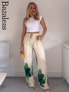 Spodnie damskie 2024 Kobiety swobodny, szczupły dna z wysokim talii Oficjalny sklep Summer Bohimian Green Floral Print