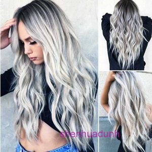 Designer Human Wigs Hair for Women New Wig Granny Grey Fibra Head Gradient Black Long Curly