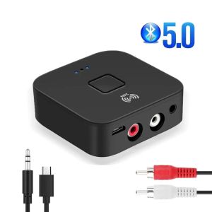 Adapter BluetoothCompatible 5.0 -mottagare 3,5 mm aux jack RCA Stereo Music Bluetooth Wireless Audio Adapter för bil -TV PC -högtalare NFC