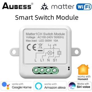 Control Matter WIFI Smart Switch Module Relay Breaker Smart Home HomeKit Remote control Works With Siri Alexa Google Home Zero Fire