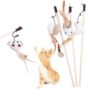 Toys 1PC Teaser Feather Toys Kitten Funny Colorful Rod Cat Wand Toys Wood Pet Cat Toys Interactive Stick Pet Cat Supplies