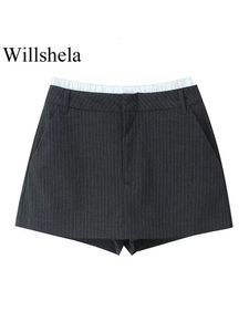 Willshela Women Fashion Fashwork Patchwork полосатая передняя молния мини -юбки шорты винтажные талия шикарные леди 240407