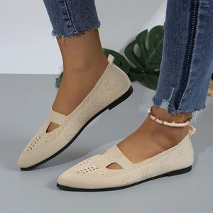 Casual Shoes Pointed Toe Flat For Women Sneakers 2024 Spring Knitted Slip-on Women's Big Size 43 Breathable