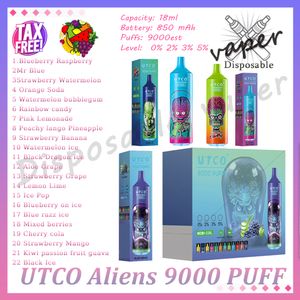 Аутентичные UTCO Aliens 9000 Puffs Ondosable Vape 22 вкуса 18 мл Предварительное устройство 850MAH