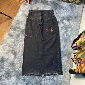 Дизайнерские мужские джинсы jncos y2k хип -хоп ретро графический графический вышитый мешковатые черные брюки Мужчины Женщины Haruku Gothic High Taist