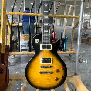 Standart Elektrik Gitar Vintage Sunburst Renk Gülağacı Frettboard Mahogany Tiger Flame Maple Tune-O-Matic Köprüsü Ücretsiz Gemi Sağ