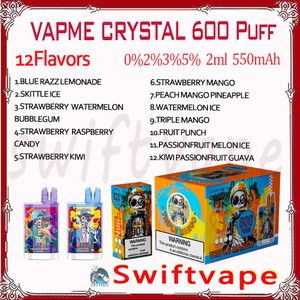 100% Original Vapme Crystal 600 Puff Disposable E Cigarett 12 Flavors 2 ml POD Batteri 550mAh 600 Puffs 0% 2% 3% 5% VAPE PEN PIT