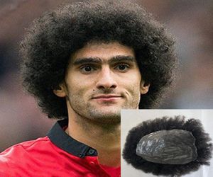 Full Pu Curly Men Toupee Afro Toupee를위한 Afro Curly Human Hair Men Wig 교체 시스템 Black Vloop Thin Skin Hairpiece HA5212452