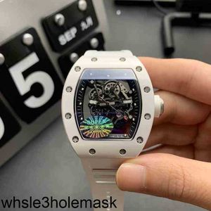 Mens Richamill Saat Tarih Lüks Holluwatch Modaya uygun şarap varil RMS055 Beyaz Seramik Otomatik Makine 35-02 ve Kadın