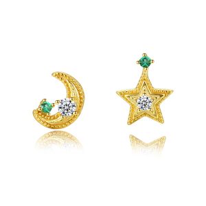 Retro Star Moon Asymmetric Stud Earrings S925 Silver Plated 18K Gold Brand Earrings European och American Hot Micro Set Zircon Earrings Valentine's Day Gift SPC