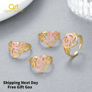 Rings Custom Initials Letters Heart Ring For Women Fashion Hip Hop Jewelry Personalized AZ 26 Letter Enamel Rings Best Christmas Gift