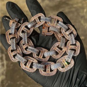 Rose Gold 2 Tone 18mm Baguette Moissanite Diamond Mariner Link Chain för män