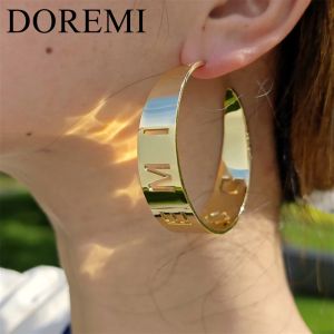 Earrings DOREMI Custom Hollow Letter Earring Hoop Thick Gold Plated Earring Hoop Hollow Personalized Fashion Jewelry