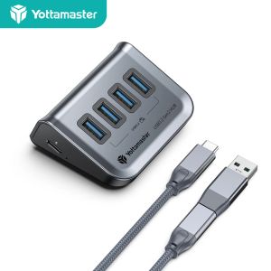 Hubs Yottamaster Type C USB 3.2 3.0 HUB USB A 4 Port Docking Station Adapter with SD/TF Card Reader OTG Function USB Splitter for PC