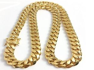 18K Gold Plated Stainess steel 10mm 12mm 14mm Polished Miami Cuban Link Necklace Men Punk Curb Chain Double Safety Clasp 18inch308594241