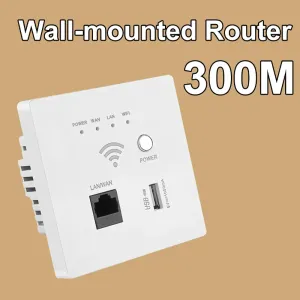 Routrar WiFi Wireless AP Relay Extender 300Mbps 220V Power Wireless WiFi Repeater Booster Wallmounted 2.4 GHz Router USB Socket Panel