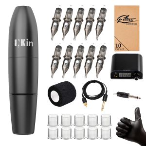 Maskin Inkin Mato Filter Cartridge Needles Machine Pen Kit With Power Supply Foot Pedal Tattoo Needles Set Dräkt för PMU SMP Tattoo