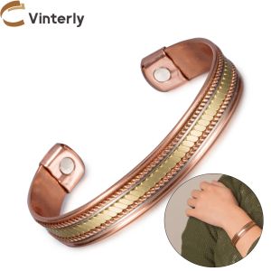 Strängar Vinterly Twisted Pure Copper Magnetic Armets fördelar Justerbara öppna manschettsmycken för kvinnor Män 12mm hög magnet Resizable