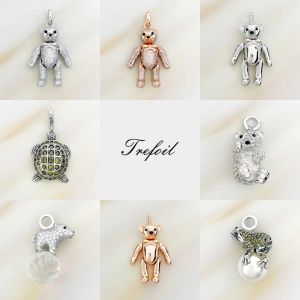 Halsketten Anhänger Teddybär bewegliche Beine Frosch Perle Polarschildkröte fein 925 Sterling Silber Schmuck Schmuck für Frauen passen Halskette