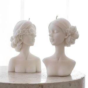 Ceramics DIY 3D Ornaments Plaster Statue Mold For Handmade Home Decoration Gift Closed Eyes Braided Girl Candle Silicone Mold Resin Mold