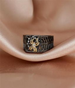 Anéis de casamento punk feminina machos brancos anel de cristal steampunk 14kt Black Gold grande para homens homens exclusivos Spider Web Hollow Party Jewel4162339