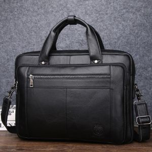 Väskor män bärbara väskor stor kapacitet axelväska mode äkta läder affärsmän portfölj varumärke handväskor 15 