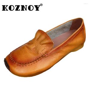 Casual Shoes Koznoy 2cm Pleated Genuine Leather Spring Autumn Comfy Women Leisure Slip On Breathable Mary Jane Oxfords Loafers Soft