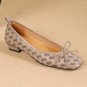 Casual Shoes Women's Genuine Leather Square Toe Slip-on Flats Sweet Bowtie High Quality Soft Comfortable Elegant Ladies Slim Daily Sale