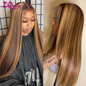 Glueless Highlight Wig Human Hair 360 13x6 HD Lace Frontal Wigs Ombre Honey Blonde 13x4 Straight Front 240408