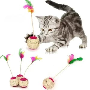 Spielzeug 1pc Cat Toy Spielzeug Sisal Kratzball -Training Interaktives Spielzeug für Kätzchen Pet Cat Supplies Feather Toy Cat Toys Interactive