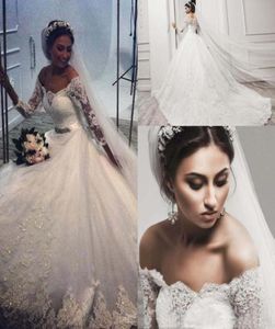 2017 vinter arabiska spets bröllopsklänningar bollklänning ren från axel illusion ärmar pärlstav applikationer tyll brudklänningar med 1921808