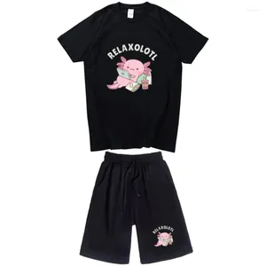 Herrspårar Axolotl Boba Milk Men Harajuku estetisk grafisk bubbla unisex rolig avslappnad thirt kortärmad kostym